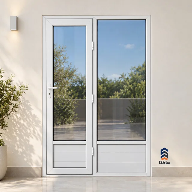 درب دوجداره UPVC وین‌تک با شیشه ۴و۴ ساده، ابعاد ۱۴۰۰×۲۰۰