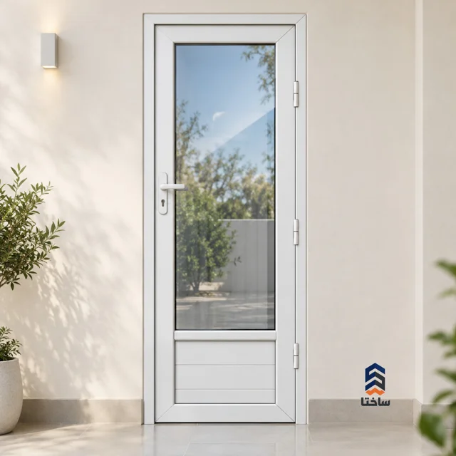 درب بالکنی دوجداره UPVC وین‌تک با شیشه ۴و۴ ساده، ابعاد ۷۰۰×۲۰۰۰