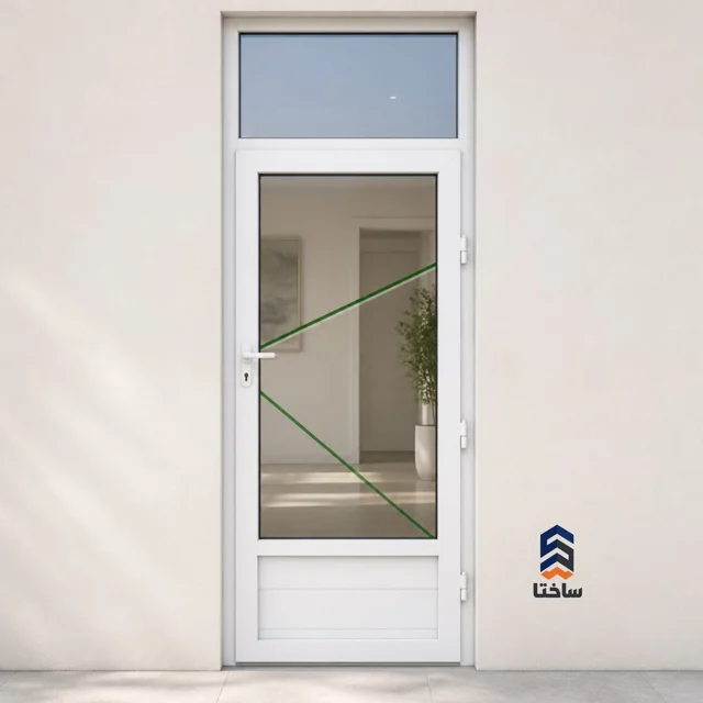 درب دوجداره UPVC وین‌تک سایز ۲۵۰۰x 800 با شیشه ساده با ضخامت ۴و۴ و یراق بالکنی