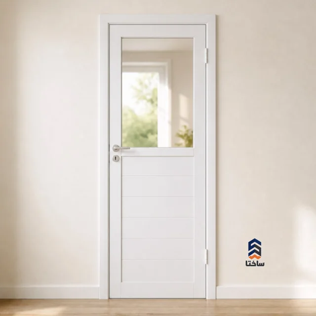 درب دوجداره UPVC وین‌تک با شیشه ساده ۴و۴، ابعاد ۲۰۰۰×۷۰۰